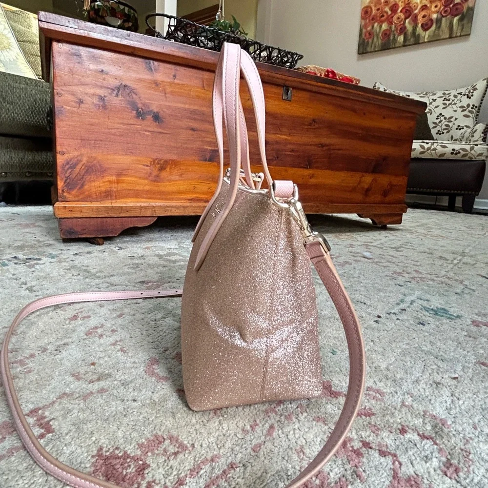 Kate Spade Crossbody Bag Womens Small Rose Gold Glitter Satchel Handbag